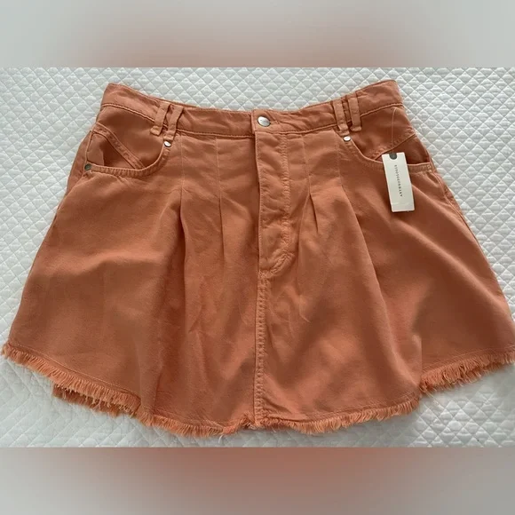 Pilcro Pleated Micro Denim Skirt in Orange Size 12 NWT - Picture 5 of 12
